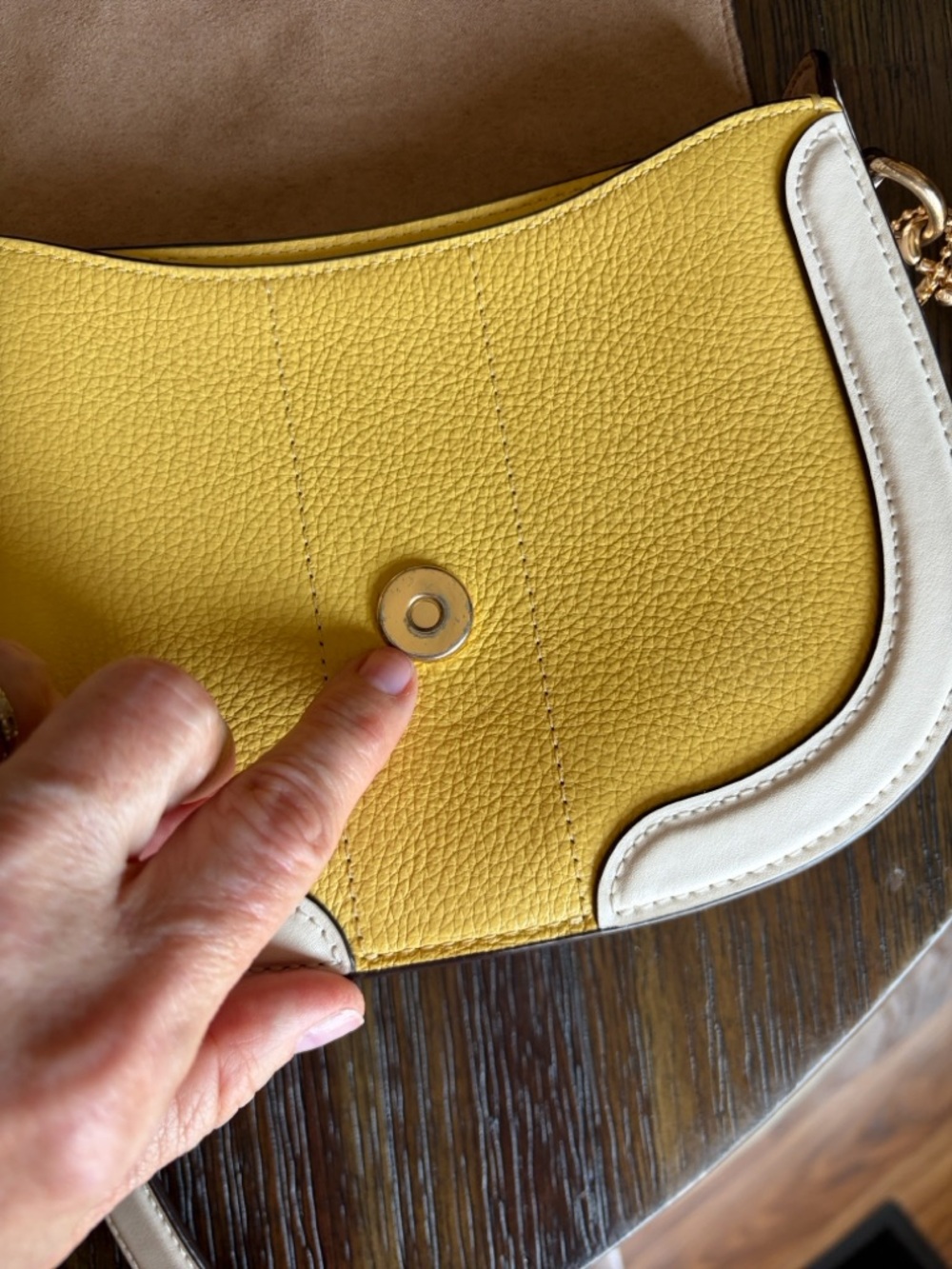Coach Georgie Yellow and Chalk Pebble Leather Crossbody Saddle Bag - Picture 9 of 13